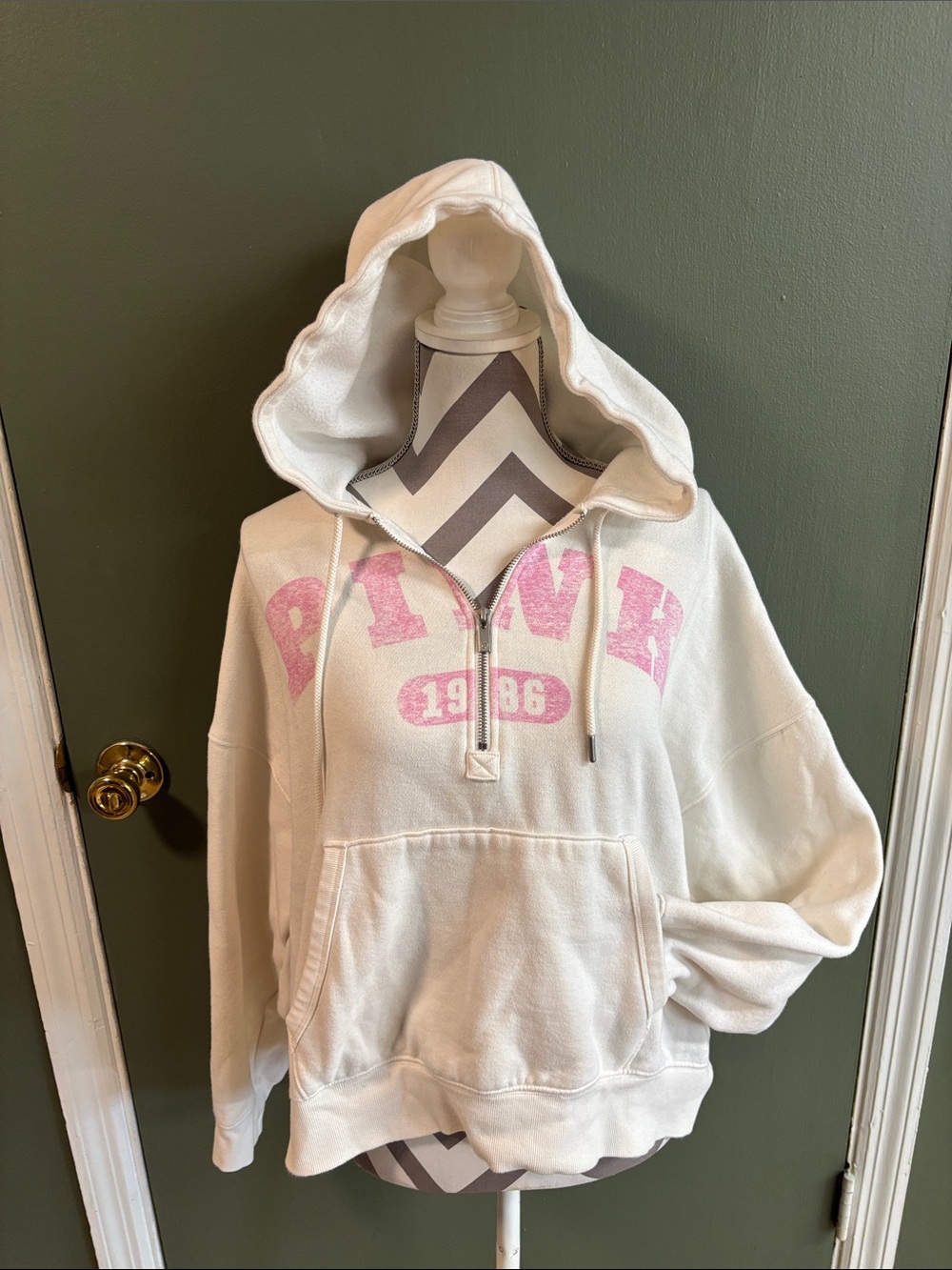 PINK Victoria's Secret White Hoodie with Pink Logo